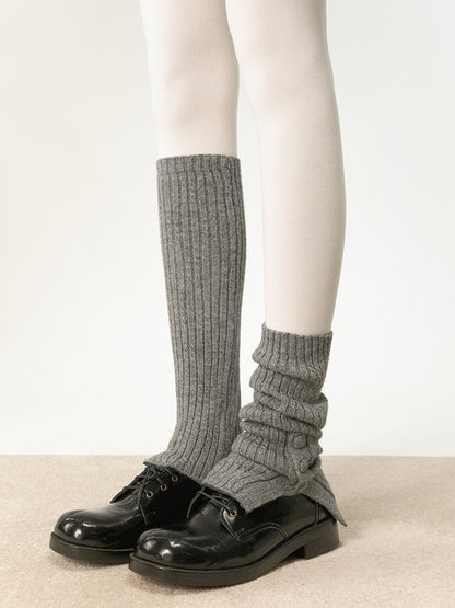 Striped Design Leg Black/Creamy Vertical with Warmers Pattern 35CM/48CM White/Gray Button