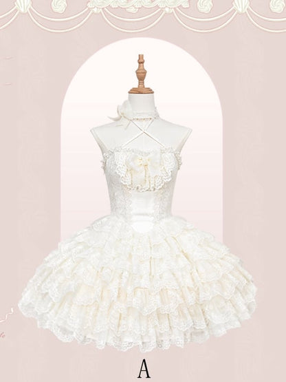 Cremiges Lolita-Kleid mit Jakobsmuschel-Rockbesatz, bestickt, Prinzessinnenkleid, gestuft