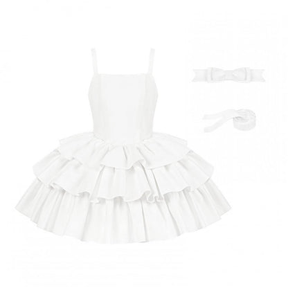 Dress with Lolita Shoulder Winter Ruffle Hem Tiered Adjustable White Straps All