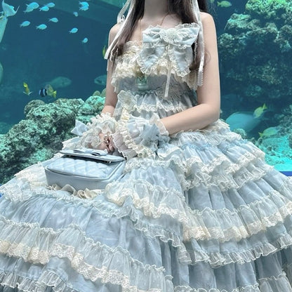 Stickerei Lolita Schleife und süße Borte Rosa/Blau/Grün Goldfisch Spitze Handgelenk Manschetten mit