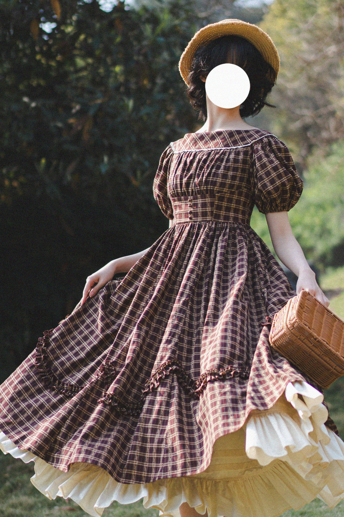 チェックレトロワードロリータペチコートドレスフォレスト+