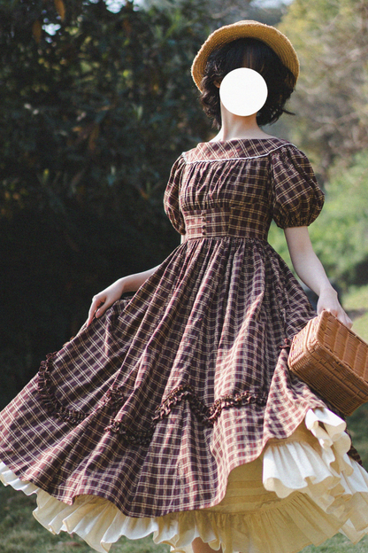 チェックレトロワードロリータペチコートドレスフォレスト+