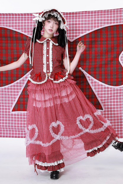 チェックメッシュスカート ハート レトロ