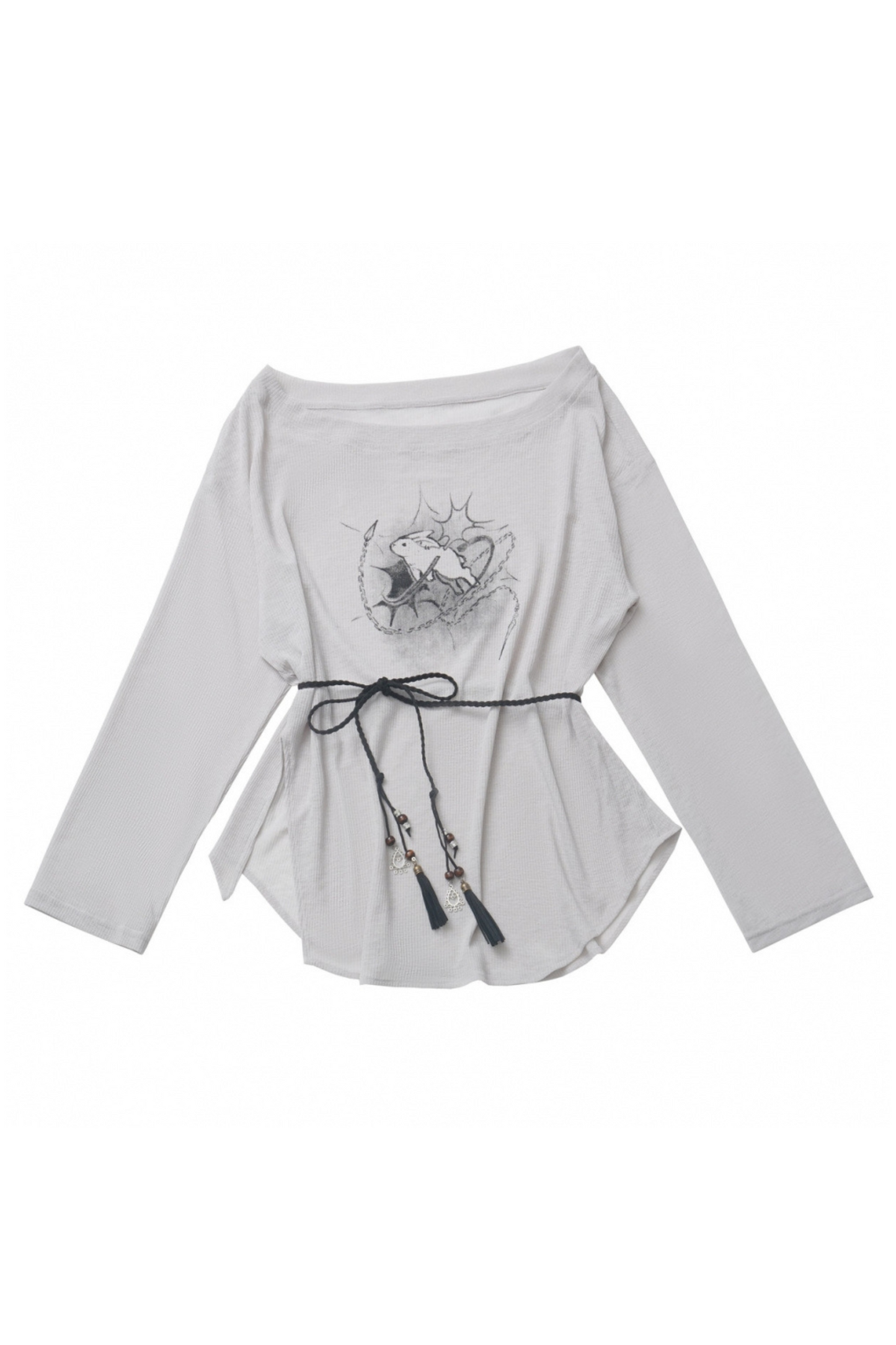 モードなトップスTシャツパンツワイド+デザインレースアップウエスト