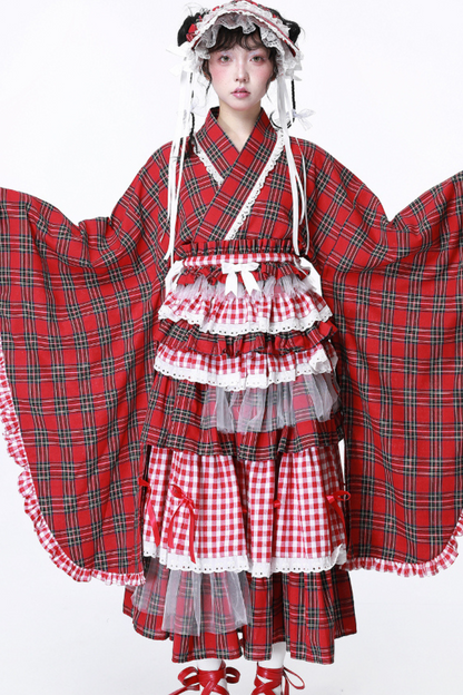 着物風レトロチェックトップス