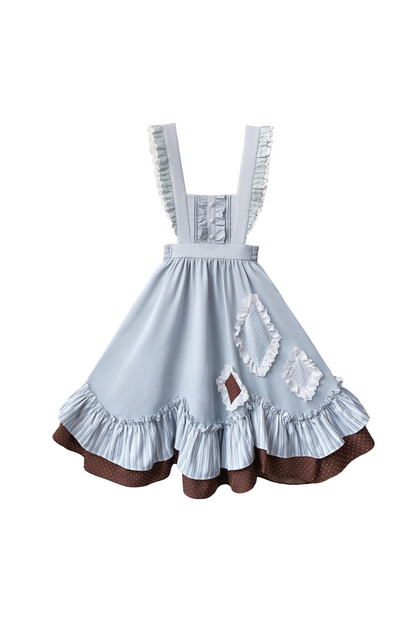 リボンシャツ レトロなヘアゴム ご予約＋ブローチ アリス風クリップスカート サスペンダー