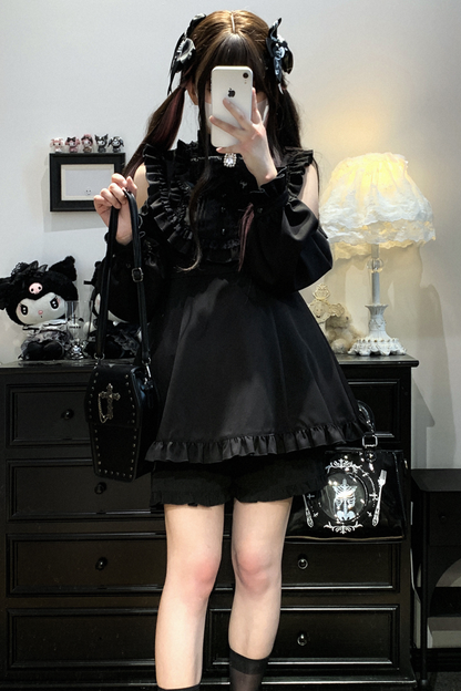 Ruffle + Princess Ribbon Top Off-Shoulder Shorts