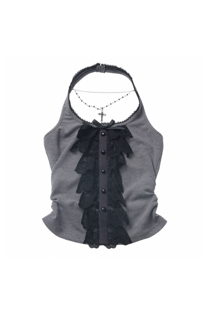 short neck cardigan lace top halter skirt + Vintage