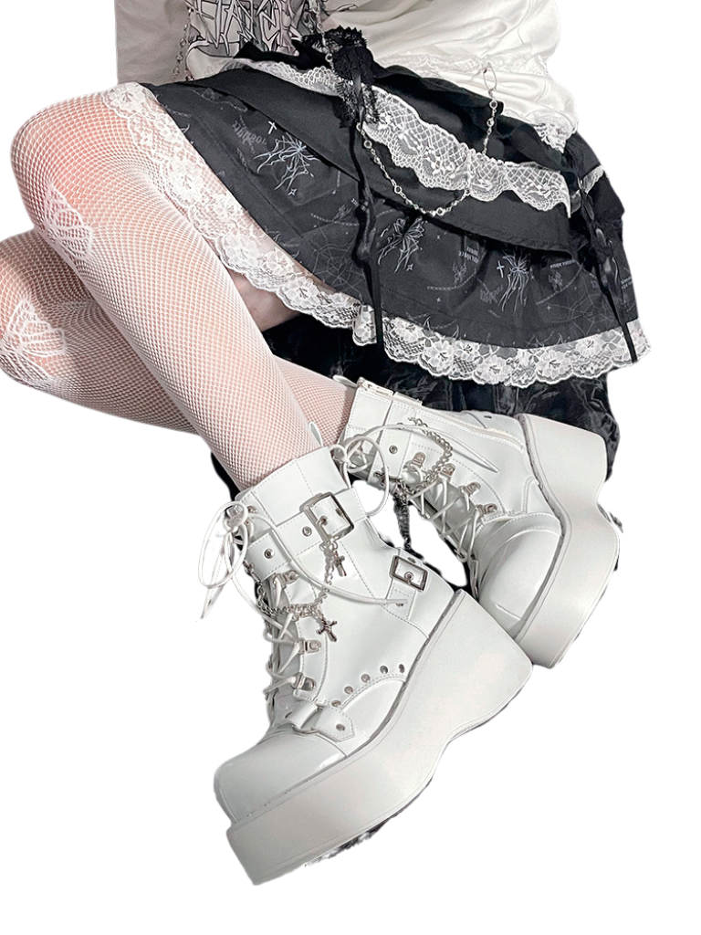 Boots Platform Round Punk Cross Toe