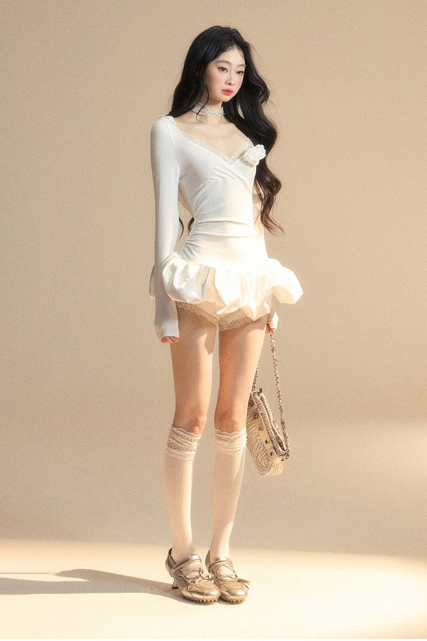 Ballon-Kurzes Spitzenkleid mit Kapuze und Ballettkern