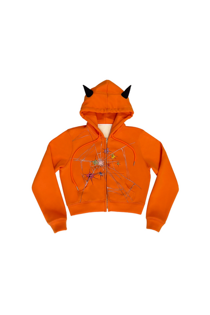 デビルポイントクラックルフード付きショートスウェットシャツ