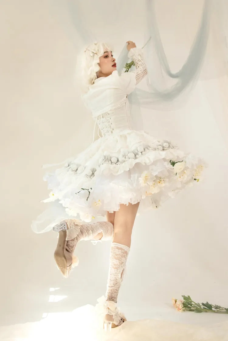 春の収穫 長さ 花柄 35cm/45cm ホワイトホワイト ペチコート