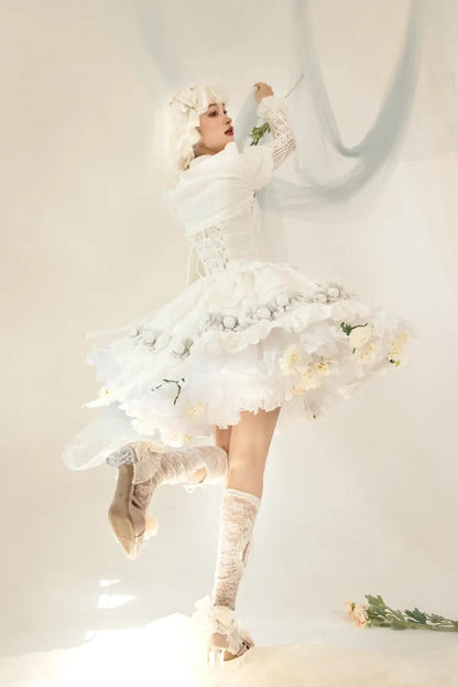 春の収穫 長さ 花柄 35cm/45cm ホワイトホワイト ペチコート