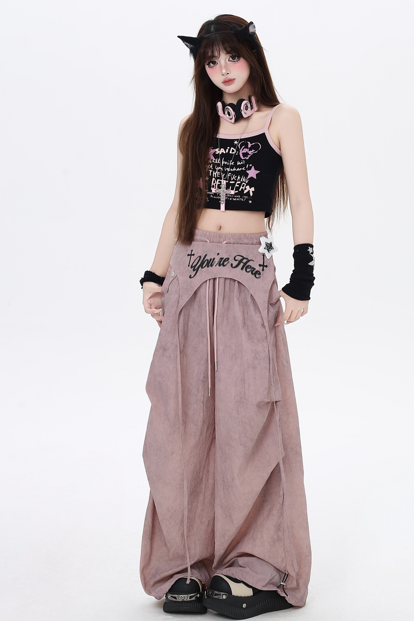 女の子用カジュアルウエストハイスパイスパンツ