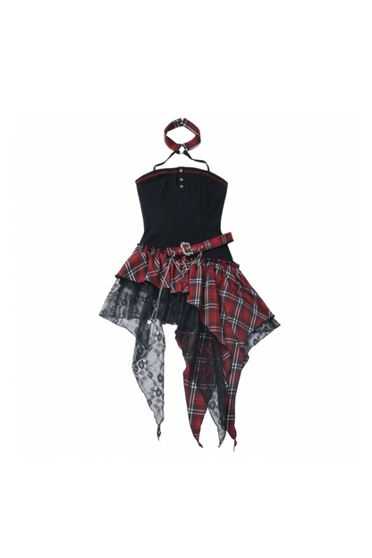 シックなショルダーロックショートワンピース+ショートパンツトップチェック