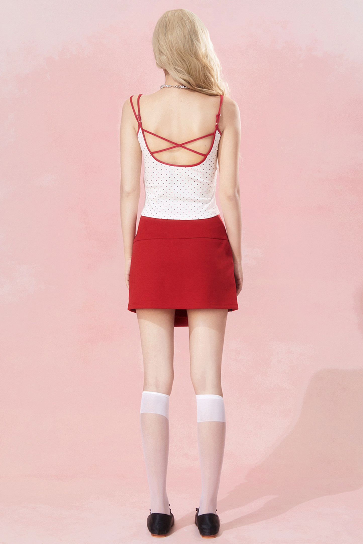 リボンドットスカート スリムキャミソール +