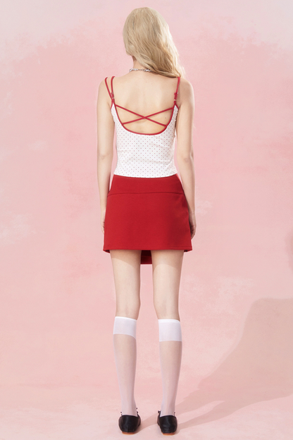 リボンドットスカート スリムキャミソール +