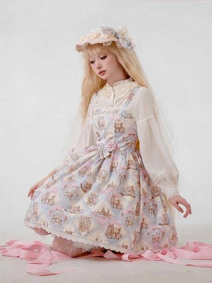 Rabbit Theme Sweet Lolita JSK Dress with Blue Diamond Print