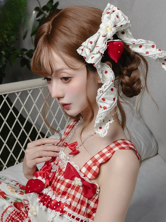 with Charm Lolita Bow Strawberry Hairclip White/Pink/Red/Black