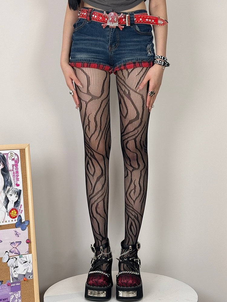 Tights Red/Blue/Red/Purple Gyaru Black/Rose Zebra-stripe Fashion
