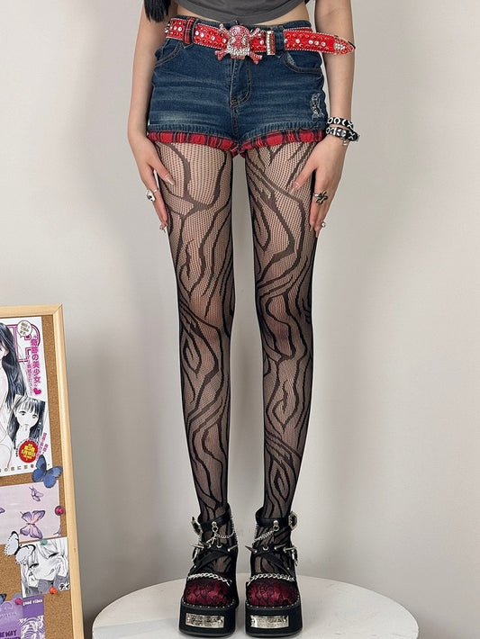 Tights Red/Blue/Red/Purple Gyaru Black/Rose Zebra-stripe Fashion