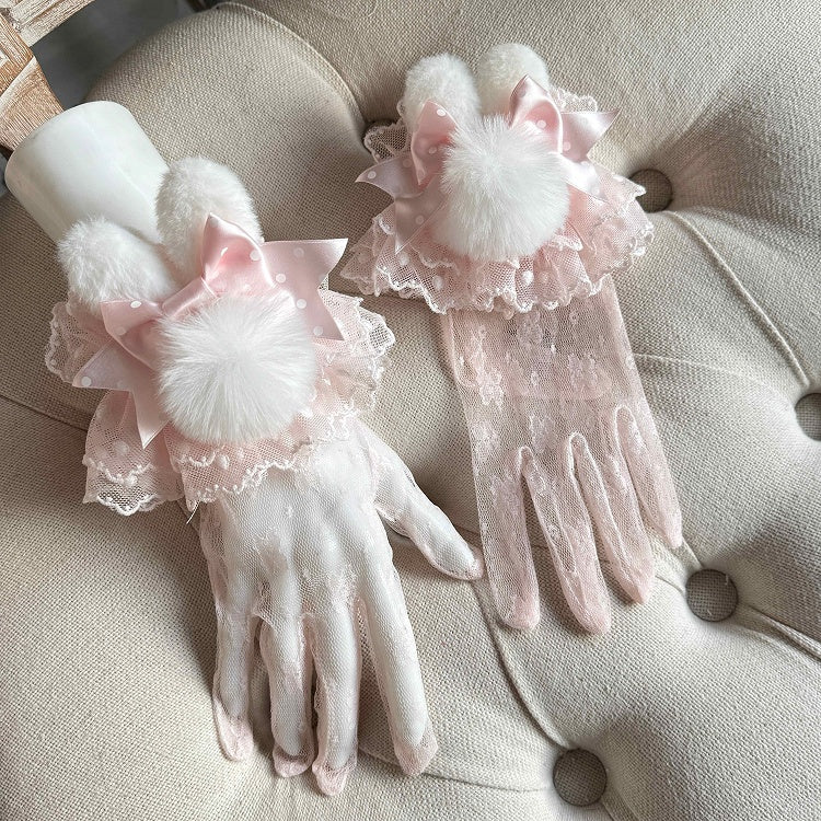 (With Accents) Glove Ear Sets Sweet Rabbit Pastel Wrist Lolita Cuff