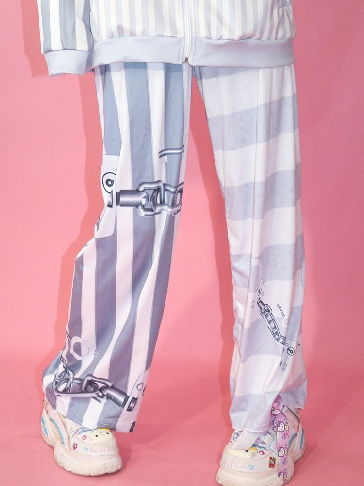 パンツ ファッション 柄 ギャル グレー ストレート レッグ ストライプ カット