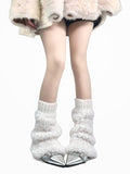 Off-white/Grey/Black Knitted Cuffs Plush Leg Warmers
