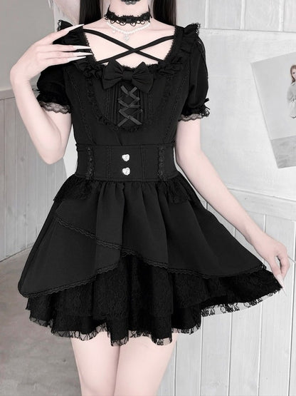 Jirai-Kei Black High-Waisted Lace Skirt - Jiuniang Cherry