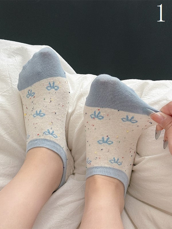Cake/Apple/Bear/Puppy/Bowknot/Polka-dot/Striped Pattern/Floral Options Socks Ankle Colorful Print 17 With
