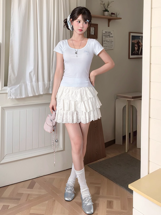 Dolphin-shaped Cutout Back Blue Scoop Neckline T-shirt