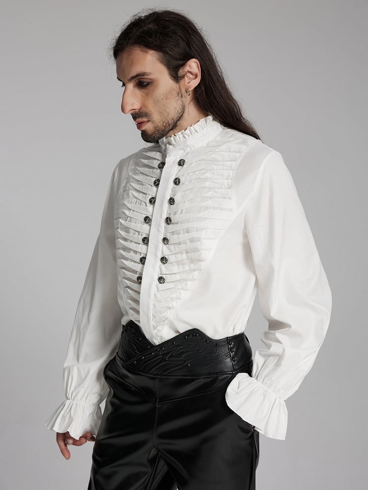 3D White Pleated Shirt Goth Men's