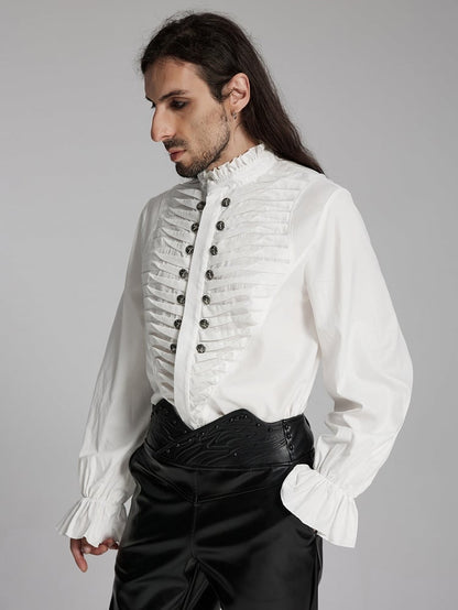 3D White Pleated Shirt Goth Men's