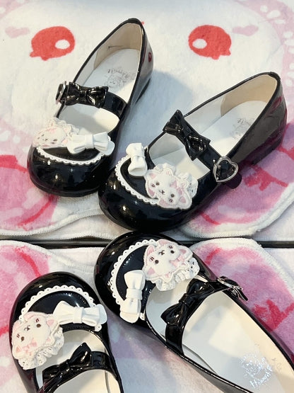 Flats Lolita Sheep Appliques Black Heart Snap with Lace-trimmed Sweet