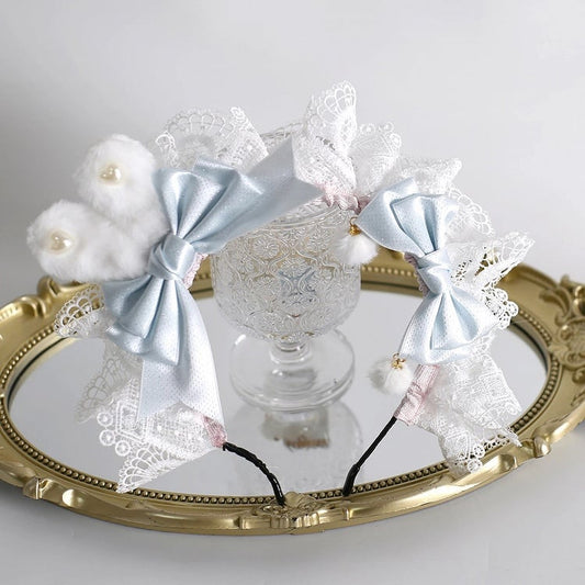 Blue Pink Light Lace Fluffy Pearl Layered Accents with KC