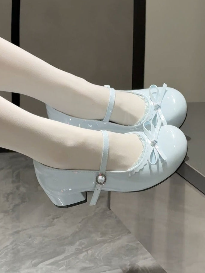 Niedrigen absätzen Schuhe Süß an Top Blau Geknotet Baby Bogen Trim Spitze