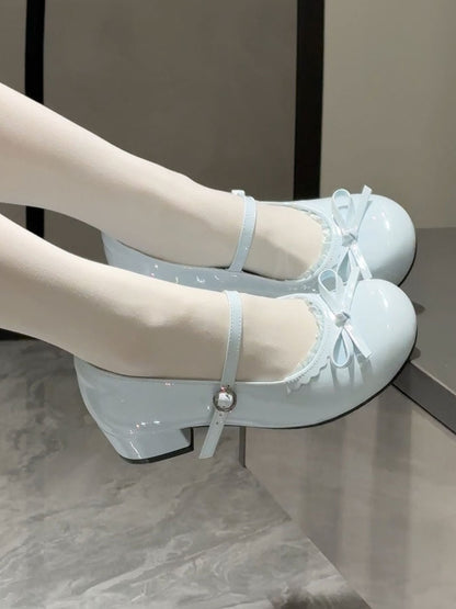 Niedrigen absätzen Schuhe Süß an Top Blau Geknotet Baby Bogen Trim Spitze