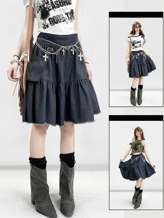 Saum Roh Bittersüß Verziert Grau Detail Dunkle Tasche Rock