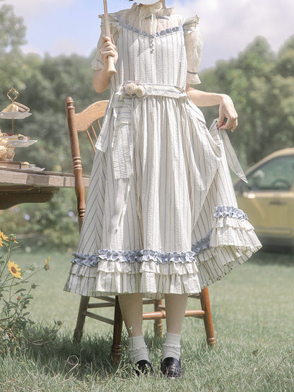 Waistbelt Flutter with Blue Striped Beige Sleeves and Dress