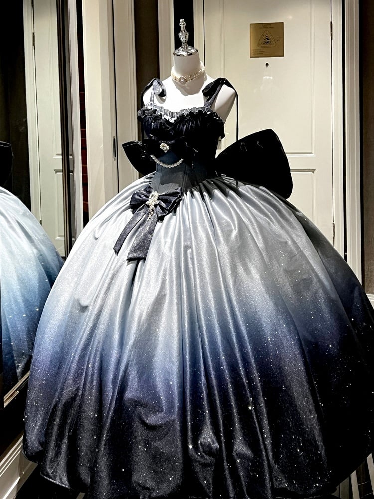 きらめく星空の夜空グラデーションブルーのゴージャスなバースデードレス、プロムドレス