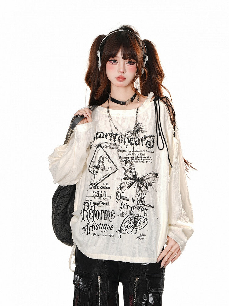 Apricot Slouchy Knit Top with Shoulder Cutout and Lace-Up Strap