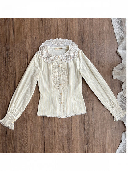 Beige Embroidered Collar Refined Lolita Blouse - Miss Cube Dressworks
