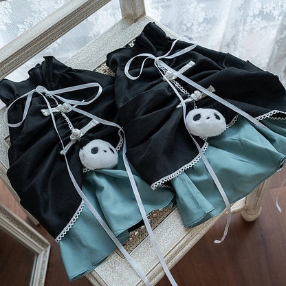 with Black Decoration Green Strapped Plush Panda and Leg Warmers