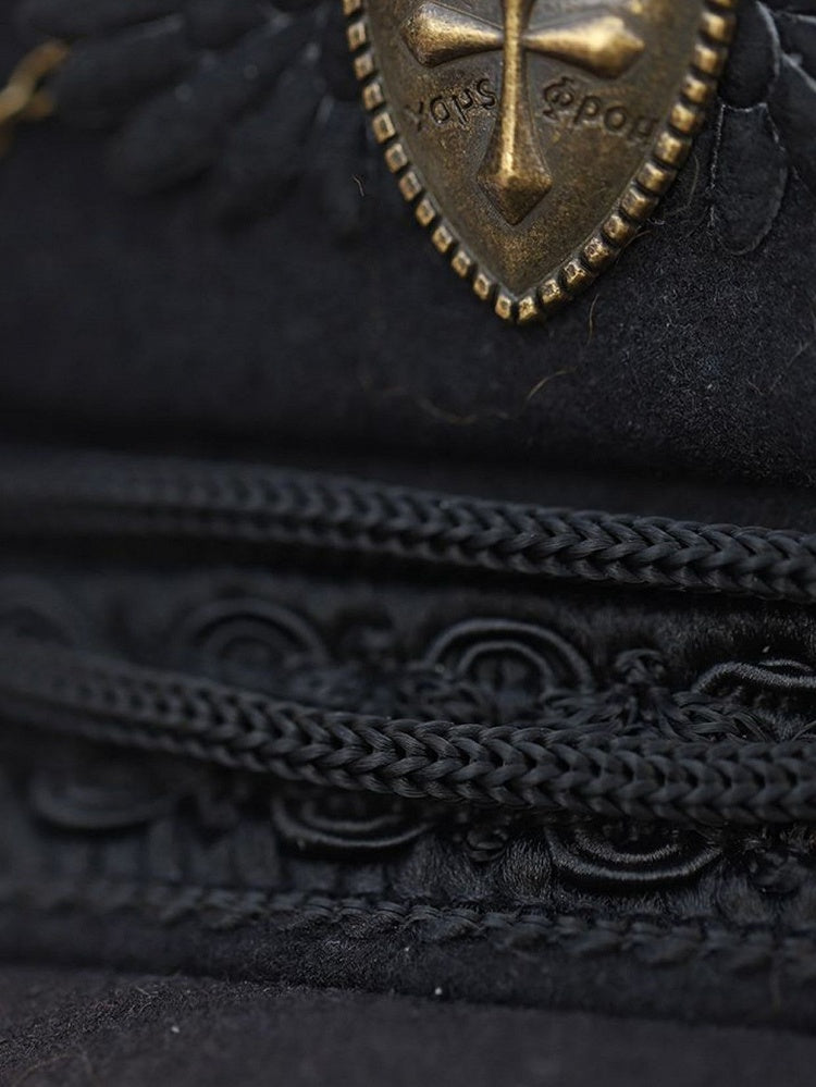 Badge Beret Military Chain Lolita Black