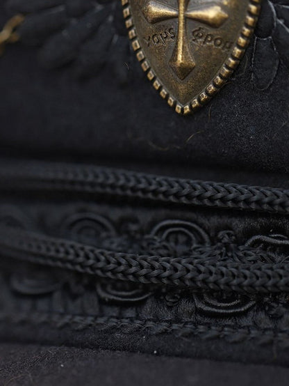 Badge Beret Military Chain Lolita Black