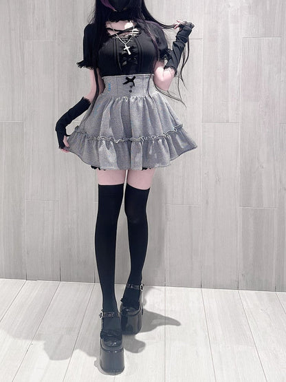 Mint | Knit Criss-Cross Jirai Arm Detachable Kei with Top Dusty Sleeves Neckline