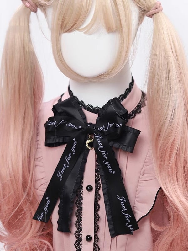 Schleife und großer Broschen-/Clip-Charm mit Kei-Schwarz/Rosa/Lila-Band-Akzent Jirai