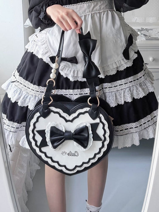 4 Colors Lolita Heart Shaped Bag with Butterfly Bow Detail - Wind Bell Island