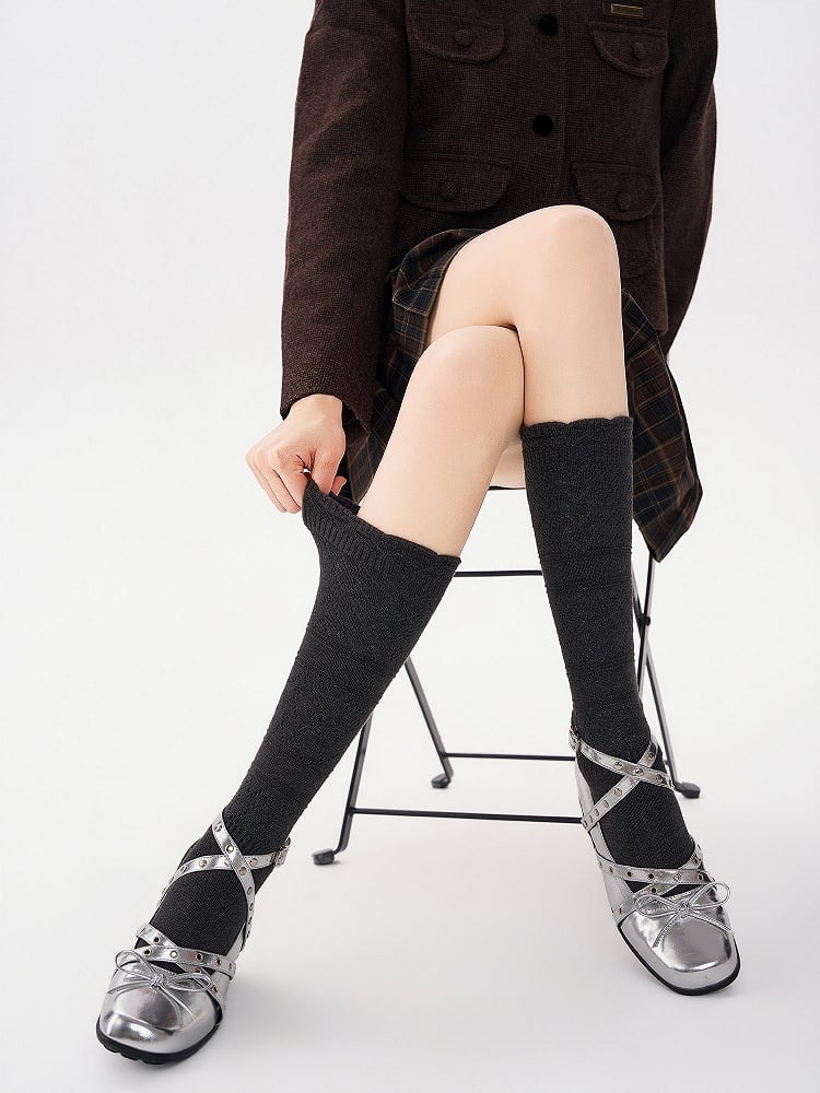 Knit Calf 3-Color Socks Pointelle