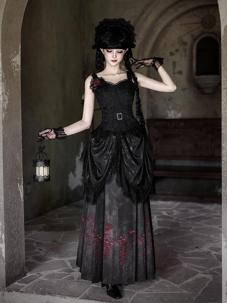 Hairclip Black Floral Red Lolita Gothic Lace Rose